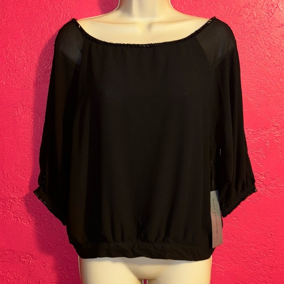 NWT Moon Collection black beaded open back sheer sleeved top. - Picture 3 of 15